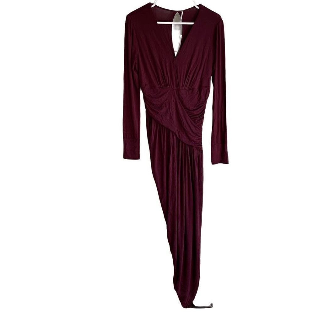 Young Fabulous & Broke Womens Dress M Maroon Genesis Asymmetrical Jersey Ruched